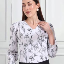 FITHUB Women Floral Print Puff Sleeve Cotton Top-picture-24