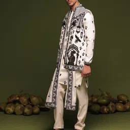 KALPRAAG Men Ethnic Motifs Embroidered Regular Sequinned Kurta with Trousers & With Dupatta image 3