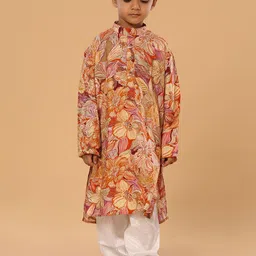 The Mini Trunk Boys Floral Printed Mandarin Collar Regular Kurta with Trousers-19