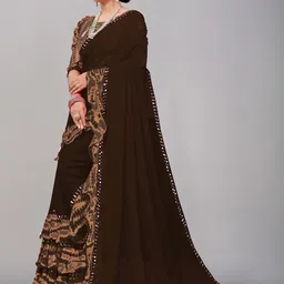 limtd Pure Georgette Embellished Mirror Work Ruffles Saree image 3
