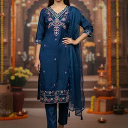 Moda Rapido Women Ethnic Motifs Embroidered Regular Thread Work Kurta with Trousers & With Dupatta-picture-37