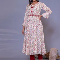VEDANA Women Floral Printed Regular Thread Work Pure Cotton Kurta with Trousers-picture-25
