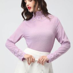 SHOWOFF Women Lavender Self Design Cotton Blend Tops-picture-23