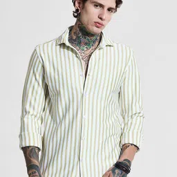 Snitch Men India Slim Fit Spread Collar Vertical Striped Casual Shirt-image-88