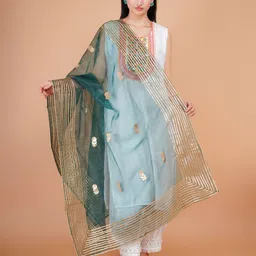 Karthav Fashion Floral Embroidered Gotta Patti Organza Dupatta-image-5