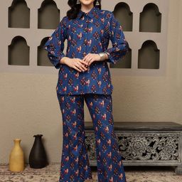 Zenava by Myntra Printed Pure Cotton Shirt With Trousers Co-Ords-41