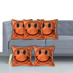 Kuber Industries Orange & Black Set of 5 Checked Velvet Square Cushion Covers-0