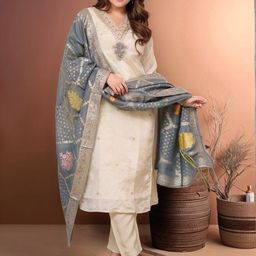 Moda Rapido Women Ethnic Motifs Embroidered Kurta with Trousers & Dupatta-image-46