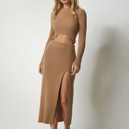 Happiness istanbul Ribbed Round Neck Top & Skirt Co-Ords-image-112