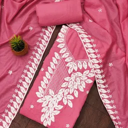 Rangtulika Floral Embroidered Thread Work Unstitched Dress Material-image-84