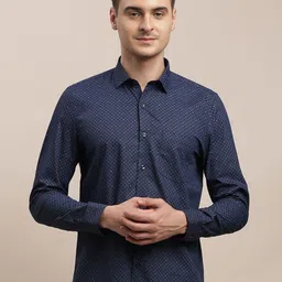 Turtle Men Standard Spread Collar Geometric Printed Cotton Formal Shirt-image-81