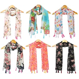StoleVilla Women Pack Of 6 Floral Printed Stoles-image-91