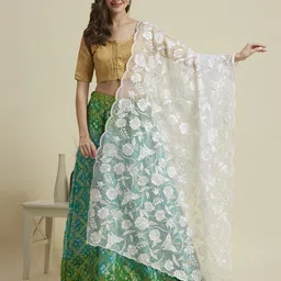 Dupatta Bazaar Printed Organza Dupatta with Thread Work image 1