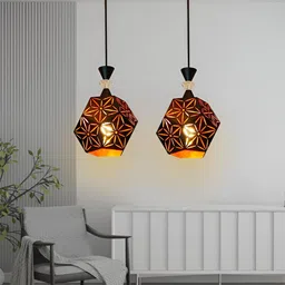KINIS Black & Orange 2 Pieces Textured Abstract Shaped Quirky Ceiling Lamp-1