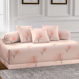 Arrabi 6Pcs Peach-Colored & Grey Floral Printed Skin-Friendly Superfine Quality Diwan Set-8