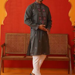 Jompers Men Floral Embroidered Regular Sequinned Kurta with Pyjamas-picture-30