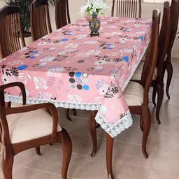 Homerz Pink Floral Waterproof Plastic 6-Seater Table Cover-45