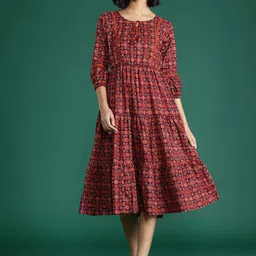 Deewa Colourblocked Print Fit & Flare Maxi Dress-image-37