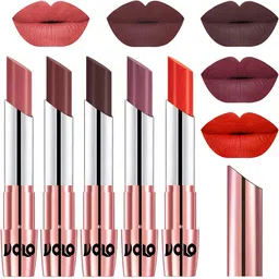 VOLO Set Of 5 Creme Matte Lipstick -Light Peach 32-Coffee 34-Chocolate 35-Plum 36-Coral 39-image-75