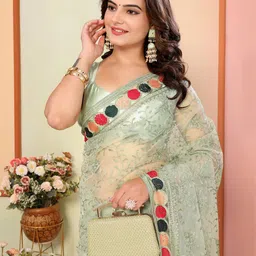 HERE&NOW Floral Embroidered Net Saree-picture-17