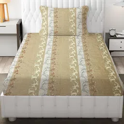 IVAZA Beige Printed Queen Bedsheet With 1 Pillow Cover-image-48