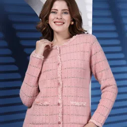 Juelle Women Self Design Round Neck Woollen Cardigan-25