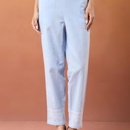 Fabindia Women Embroidered Slim Fit Mid-Rise Trousers-image-125