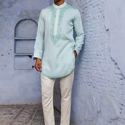 Agrajain Men Floral Embroidered Regular Beads and Stones Kurta with Pyjamas-13