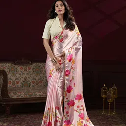 LOOKNBOOK ART Floral Printed Embellished Border Satin Saree-picture-4