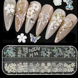 Scheibe Set Of 12 Grid Bow & Flower Nail Art Accessories-27