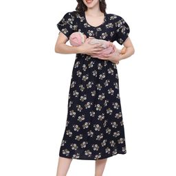 Ms.Lingies Women Floral Printed Round Neck Midi Nightdress-image-81