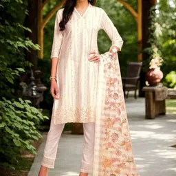 Anouk Women Ethnic Motifs Embroidered Regular Sequinned Chanderi Cotton Kurta with Trousers & With Dupatta-18