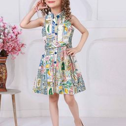 Lagorii Girls Trendy Printed Cotton Shirt Dress With Belt-image-36