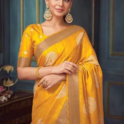 KALINI Ethnic Motifs Zari Silk Blend Block Print Saree-picture-4