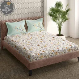 Portico Shalimaar White & Blue Floral Cotton 164 TC Super King Bedsheet Set-2.74mx2.74m-image-69