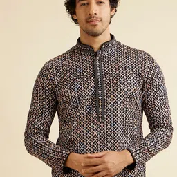 Manyavar Men Ethnic Motifs Printed Regular Sequinned Kurta with Pyjamas image 5