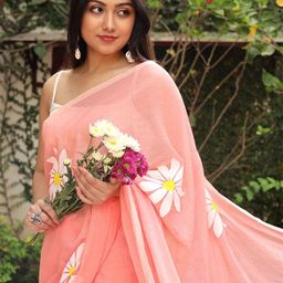 SILKWEAR Floral Printed Pure Linen Designer Saree-picture-13