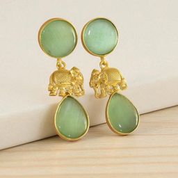 TISHUL JEWELS Gold-Plated Crystals Studded Elephant Shaped Drop Earrings-image-63