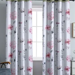 Aura White & Pink Set of 2 Floral Black Out Door Curtain-46