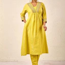 ISHWAR Women Ethnic Motifs Embroidered Empire Pure Cotton Kurta with Trousers-picture-44