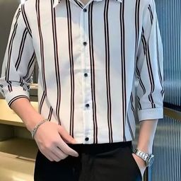 HERE&NOW Men Relaxed Fit Spread Collar Vertical Striped Silk Formal Shirt-image-27
