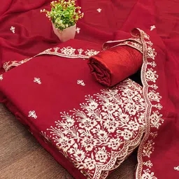 HERE&NOW Floral Embroidered Silk Georgette Unstitched Dress Material-picture-16