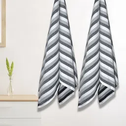 Athom Living Iris Grey and White 2 Pieces Striped Cotton 210 GSM Bath Towels-45