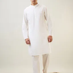 SleepZ by Raymond Men Mandarin Collar Pure Cotton Kurti & Pyjamas Night suit-image-14