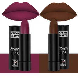 PERPAA Set of 2 Creamy Matte Bullet Lipstick 3.5g Each - Cherry Red 52 & Cocoa Brown 67-9