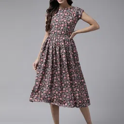 BAESD Floral Print Net Fit & Flare Midi Dress-picture-24