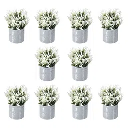 Kuber Industries Grey & White 10 Pieces Artificial Plants With Pot-32