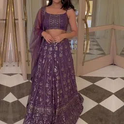 JIHU CULTURE Embroidered Georgette Semi-Stitched Lehenga & Unstitched Blouse With Dupatta-picture-5