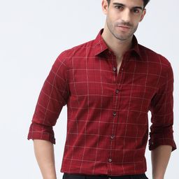 BARE BROWN Men Cutaway Collar Checked Cotton Slim Fit Formal Shirt-image-54