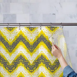 ArtzFolio Yellow & White Printed Waterproof Shower Curtain-image-75
